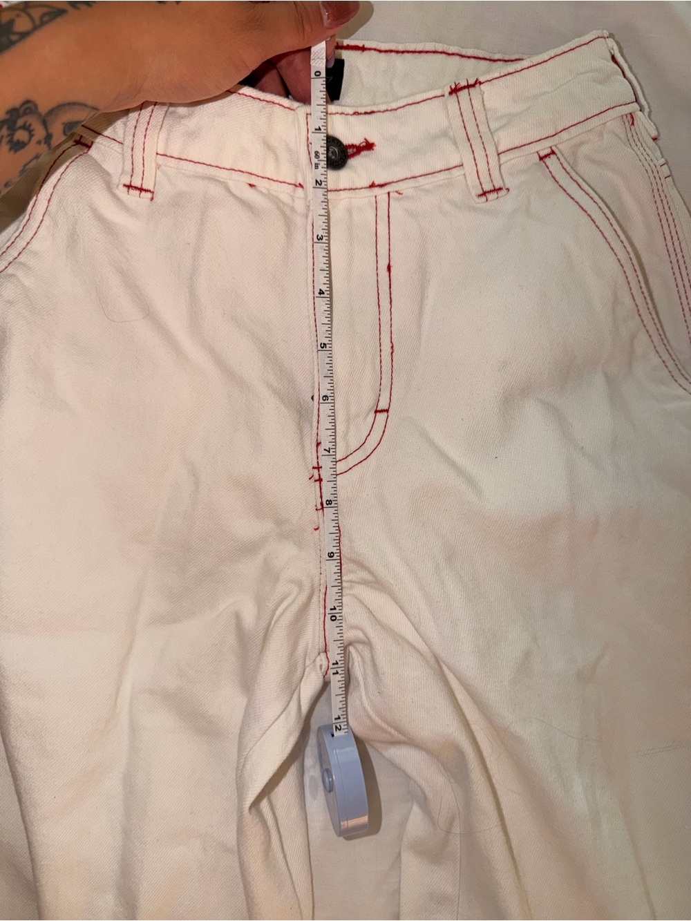 Dickies White Carpenter Pants with Red Topstitching - Picture 7 of 7